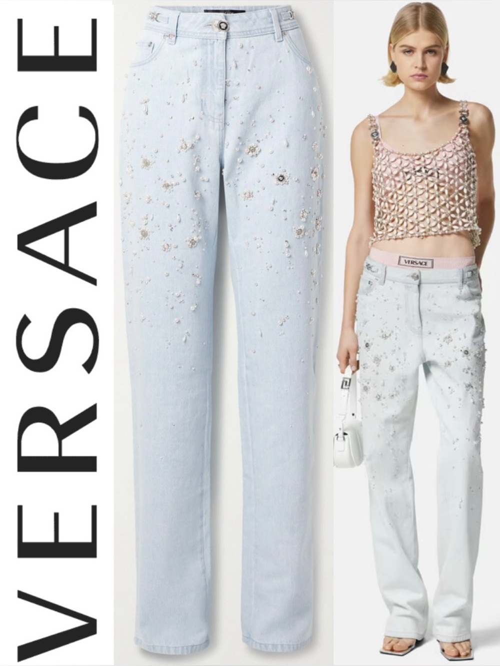 Versace Embellished Straight Leg Jeans